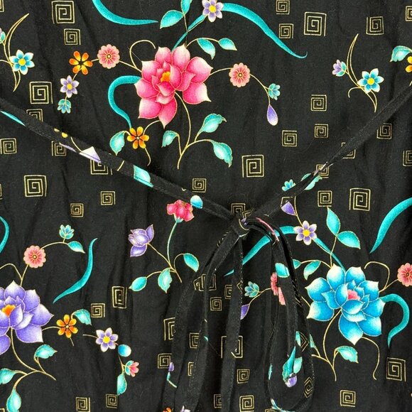 Cherokee Scrub Top XS Black Floral V-Neck Pockets Cotton Tie Waist Medical Vet - Picture 8 of 9